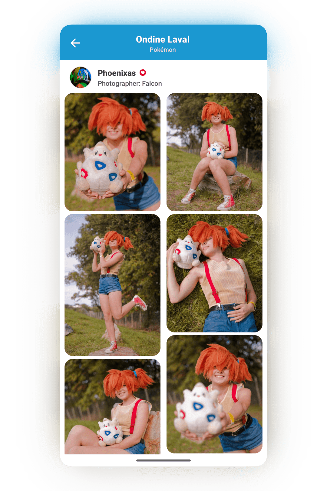Cosplan shooting gallery with cosplay photos in a masonry grid